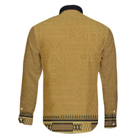 Gold African Dashiki With Fijian Tapa Pattern Family Matching Off The Shoulder Long Sleeve Dress and Hawaiian Shirt