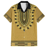 Gold African Dashiki With Fijian Tapa Pattern Family Matching Off Shoulder Maxi Dress and Hawaiian Shirt