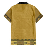 Gold African Dashiki With Fijian Tapa Pattern Family Matching Off Shoulder Short Dress and Hawaiian Shirt