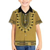 Gold African Dashiki With Fijian Tapa Pattern Kid Hawaiian Shirt LT14 Kid Gold - Polynesian Pride