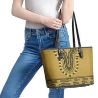 Gold African Dashiki With Fijian Tapa Pattern Leather Tote Bag