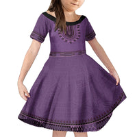 Purple African Dashiki With Fijian Tapa Pattern Family Matching Long Sleeve Bodycon Dress and Hawaiian Shirt