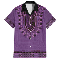 Purple African Dashiki With Fijian Tapa Pattern Family Matching Off The Shoulder Long Sleeve Dress and Hawaiian Shirt