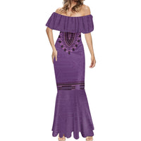 Purple African Dashiki With Fijian Tapa Pattern Mermaid Dress LT14 - Polynesian Pride