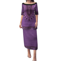 Purple African Dashiki With Fijian Tapa Pattern Puletasi LT14 Long Dress Purple - Polynesian Pride
