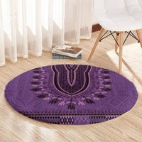 Purple African Dashiki With Fijian Tapa Pattern Round Carpet