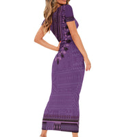 Purple African Dashiki With Fijian Tapa Pattern Short Sleeve Bodycon Dress LT14 - Polynesian Pride