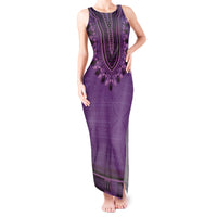 Purple African Dashiki With Fijian Tapa Pattern Tank Maxi Dress LT14 Women Purple - Polynesian Pride