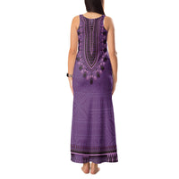 Purple African Dashiki With Fijian Tapa Pattern Tank Maxi Dress LT14 - Polynesian Pride