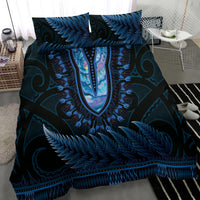 Blue African Dashiki With Aotearoa Maori Bedding Set Paua Shell Mix Silver Fern