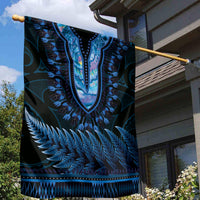 Blue African Dashiki With Aotearoa Maori Garden Flag Paua Shell Mix Silver Fern LT14 - Polynesian Pride
