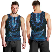 Blue African Dashiki With Aotearoa Maori Men Tank Top Paua Shell Mix Silver Fern