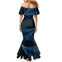 Blue African Dashiki With Aotearoa Maori Mermaid Dress Paua Shell Mix Silver Fern LT14 - Polynesian Pride
