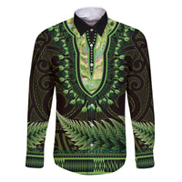 Lime Green African Dashiki With Aotearoa Maori Family Matching Puletasi and Hawaiian Shirt Paua Shell Mix Silver Fern