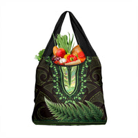 Lime Green African Dashiki With Aotearoa Maori Grocery Bag Paua Shell Mix Silver Fern