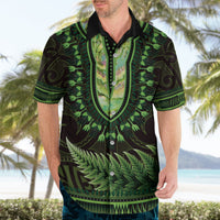 Lime Green African Dashiki With Aotearoa Maori Hawaiian Shirt Paua Shell Mix Silver Fern