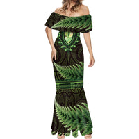 Lime Green African Dashiki With Aotearoa Maori Mermaid Dress Paua Shell Mix Silver Fern LT14 - Polynesian Pride