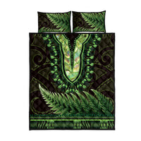Lime Green African Dashiki With Aotearoa Maori Quilt Bed Set Paua Shell Mix Silver Fern