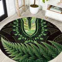 Lime Green African Dashiki With Aotearoa Maori Round Carpet Paua Shell Mix Silver Fern LT14 Lime Green - Polynesian Pride