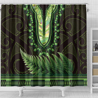 Lime Green African Dashiki With Aotearoa Maori Shower Curtain Paua Shell Mix Silver Fern