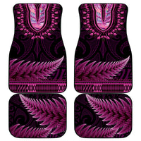 Pink African Dashiki With Aotearoa Maori Car Mats Paua Shell Mix Silver Fern