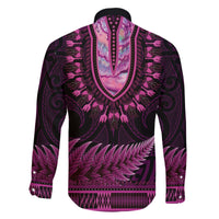 Pink African Dashiki With Aotearoa Maori Family Matching Puletasi and Hawaiian Shirt Paua Shell Mix Silver Fern