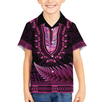 Pink African Dashiki With Aotearoa Maori Hawaiian Shirt Paua Shell Mix Silver Fern LT14 - Polynesian Pride