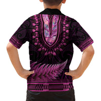 Pink African Dashiki With Aotearoa Maori Hawaiian Shirt Paua Shell Mix Silver Fern LT14 - Polynesian Pride