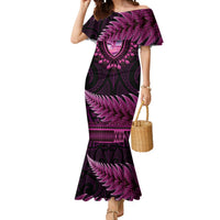 Pink African Dashiki With Aotearoa Maori Mermaid Dress Paua Shell Mix Silver Fern LT14 Women Pink - Polynesian Pride