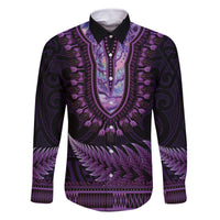 Purple African Dashiki With Aotearoa Maori Family Matching Tank Maxi Dress and Hawaiian Shirt Paua Shell Mix Silver Fern