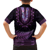 Purple African Dashiki With Aotearoa Maori Hawaiian Shirt Paua Shell Mix Silver Fern LT14 - Polynesian Pride