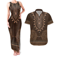 Brown African Dashiki With Tonga Ngatu Pattern Couples Matching Tank Maxi Dress and Hawaiian Shirt LT14 Brown - Polynesian Pride