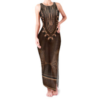 Brown African Dashiki With Tonga Ngatu Pattern Family Matching Tank Maxi Dress and Hawaiian Shirt