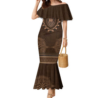 Brown African Dashiki With Tonga Ngatu Pattern Mermaid Dress LT14 Women Brown - Polynesian Pride