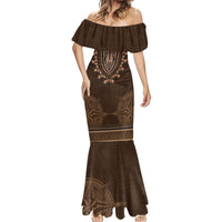 Brown African Dashiki With Tonga Ngatu Pattern Mermaid Dress LT14 - Polynesian Pride