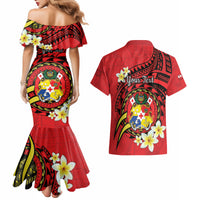 Personalised Tonga Emancipation Day Couples Matching Mermaid Dress and Hawaiian Shirt Tongan Ngatu Pattern - Red Version LT14 - Polynesian Pride