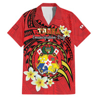 Personalised Tonga Emancipation Day Family Matching Mermaid Dress and Hawaiian Shirt Tongan Ngatu Pattern - Red Version