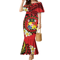 Personalised Tonga Emancipation Day Mermaid Dress Tongan Ngatu Pattern - Red Version LT14 Women Red - Polynesian Pride