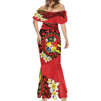 Personalised Tonga Emancipation Day Mermaid Dress Tongan Ngatu Pattern - Red Version LT14 - Polynesian Pride