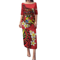 Personalised Tonga Emancipation Day Puletasi Tongan Ngatu Pattern - Red Version LT14 Long Dress Red - Polynesian Pride