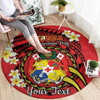 Personalised Tonga Emancipation Day Round Carpet Tongan Ngatu Pattern - Red Version