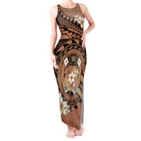 Personalised Tonga Emancipation Day Tank Maxi Dress Tongan Ngatu Pattern - Brown Version LT14 Women Brown - Polynesian Pride