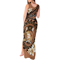 Personalised Tonga Emancipation Day Tank Maxi Dress Tongan Ngatu Pattern - Brown Version LT14 - Polynesian Pride