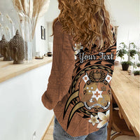 Personalised Tonga Emancipation Day Women Casual Shirt Tongan Ngatu Pattern - Brown Version LT14 - Polynesian Pride