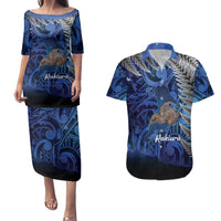 New Zealand Stewart Island Couples Matching Puletasi and Hawaiian Shirt Rakiura Kiwi Maori Glowing Sky