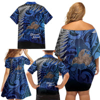 New Zealand Stewart Island Family Matching Off Shoulder Short Dress and Hawaiian Shirt Rakiura Kiwi Maori Glowing Sky