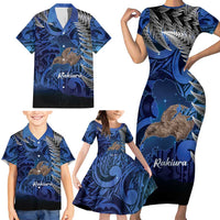 New Zealand Stewart Island Family Matching Short Sleeve Bodycon Dress and Hawaiian Shirt Rakiura Kiwi Maori Glowing Sky