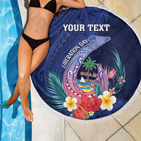 Personalised Guam Liberation Day Beach Blanket Happy 80th Anniversary Fish Hook Mix Tropical Flowers