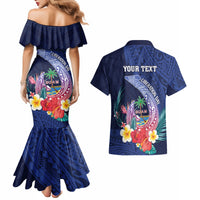 Personalised Guam Liberation Day Couples Matching Mermaid Dress and Hawaiian Shirt Happy 80th Anniversary Fish Hook Mix Tropical Flowers LT14 - Polynesian Pride
