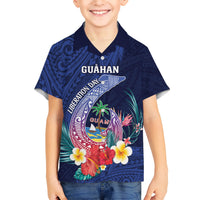 Personalised Guam Liberation Day Kid Hawaiian Shirt Happy 80th Anniversary Fish Hook Mix Tropical Flowers LT14 Kid Blue - Polynesian Pride